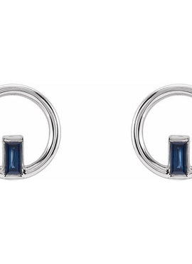 Sterling Silver Natural Blue Sapphire Circle Earrings
