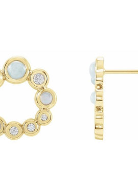 14K Yellow Gold Natural Turquoise & 1/8 CTW Natural Diamond Earrings
