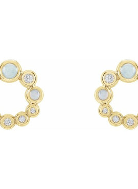 14K Yellow Gold Natural Turquoise & 1/8 CTW Natural Diamond Earrings