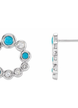 14K Yellow Gold Natural Turquoise & 1/8 CTW Natural Diamond Earrings