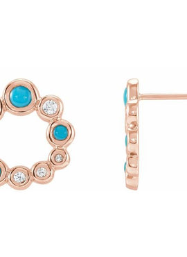 14K Yellow Gold Natural Turquoise & 1/8 CTW Natural Diamond Earrings