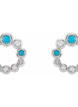 14K Yellow Gold Natural Turquoise & 1/8 CTW Natural Diamond Earrings