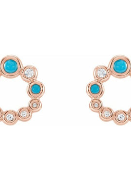 14K Yellow Gold Natural Turquoise & 1/8 CTW Natural Diamond Earrings