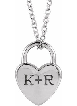 14K Yellow Gold Engravable Heart Lock Pendant
