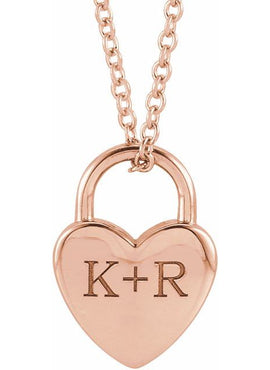 14K Yellow Gold Engravable Heart Lock Pendant