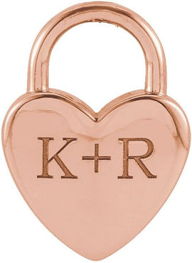 14K Yellow Gold Engravable Heart Lock Pendant