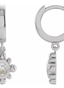 Platinum 1/3 CTW Natural Diamond Beaded Bezel-Set Hinged Hoop Earrings