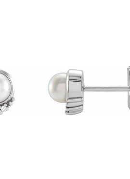 Platinum Cultured White Akoya Pearl & .02 CTW Natural Diamond Earrings