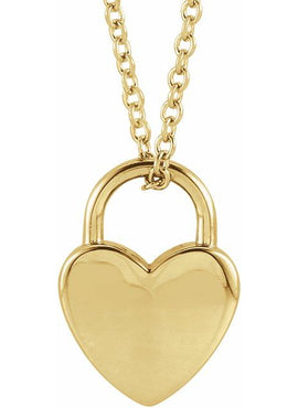 14K Yellow Gold Engravable Heart Lock Pendant