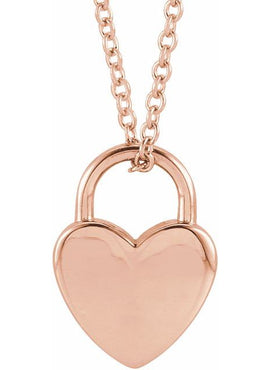 14K Yellow Gold Engravable Heart Lock Pendant