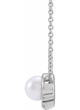 14K Yellow Gold Cultured White Akoya Pearl & .025 CTW Natural Diamond 18