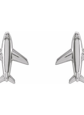 14K White Gold Airplane Earrings