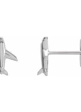 14K White Gold Airplane Earrings