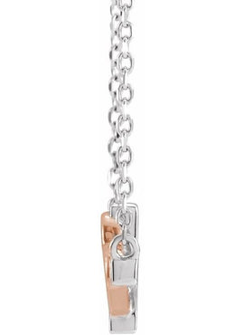 14K White/Rose Gold Sideways Cross & Heart 18