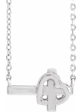 14K White/Rose Gold Sideways Cross & Heart 18