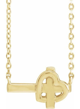 14K White/Rose Gold Sideways Cross & Heart 18