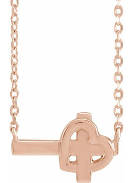 14K White/Rose Gold Sideways Cross & Heart 18