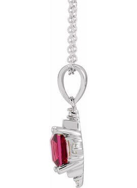 14K Yellow Gold Natural Rhodolite Garnet & 1/5 CTW Natural Diamond Geometric 16-18