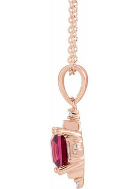 14K Yellow Gold Natural Rhodolite Garnet & 1/5 CTW Natural Diamond Geometric 16-18