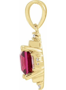 14K Yellow Gold Natural Rhodolite Garnet & 1/5 CTW Natural Diamond Geometric 16-18