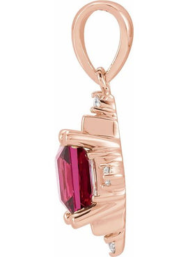 14K Yellow Gold Natural Rhodolite Garnet & 1/5 CTW Natural Diamond Geometric 16-18