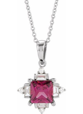14K Yellow Gold Natural Rhodolite Garnet & 1/5 CTW Natural Diamond Geometric 16-18