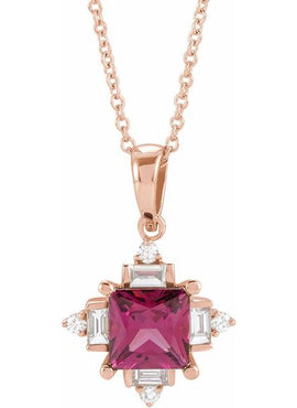 14K Yellow Gold Natural Rhodolite Garnet & 1/5 CTW Natural Diamond Geometric 16-18