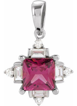 14K Yellow Gold Natural Rhodolite Garnet & 1/5 CTW Natural Diamond Geometric 16-18
