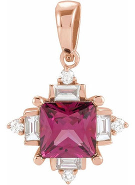 14K Yellow Gold Natural Rhodolite Garnet & 1/5 CTW Natural Diamond Geometric 16-18
