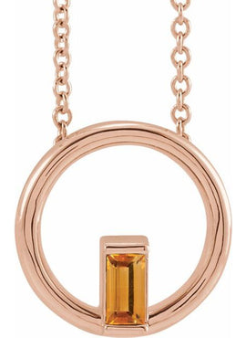 14K Yellow Gold Natural Pink Tourmaline Circle Pendant