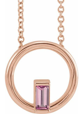 14K Yellow Gold Natural Pink Tourmaline Circle Pendant