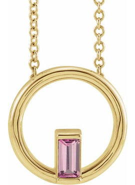 14K Yellow Gold Natural Pink Tourmaline Circle Pendant