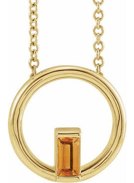 14K Yellow Gold Natural Pink Tourmaline Circle Pendant