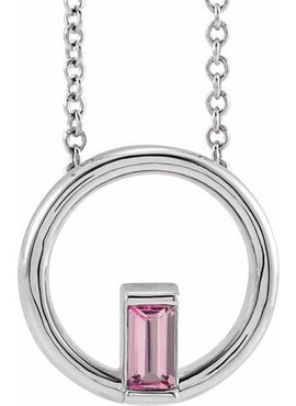 14K Yellow Gold Natural Pink Tourmaline Circle Pendant