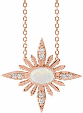 14K White Gold Natural Ethiopian Opal & .08 CTW Natural Diamond Pendant
