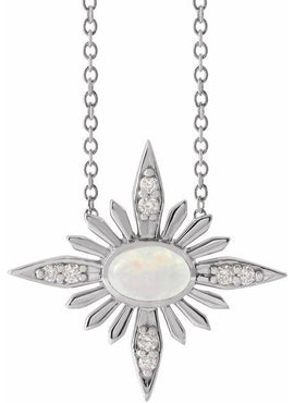 14K White Gold Natural Ethiopian Opal & .08 CTW Natural Diamond Pendant