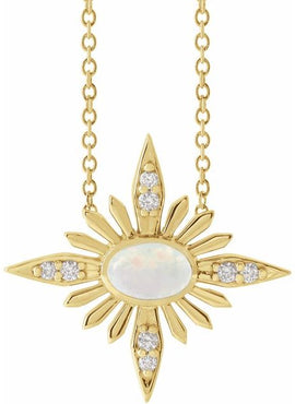 14K White Gold Natural Ethiopian Opal & .08 CTW Natural Diamond Pendant