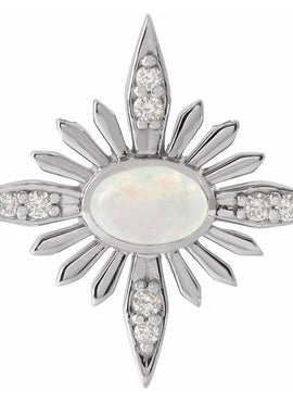 14K White Gold Natural Ethiopian Opal & .08 CTW Natural Diamond Pendant