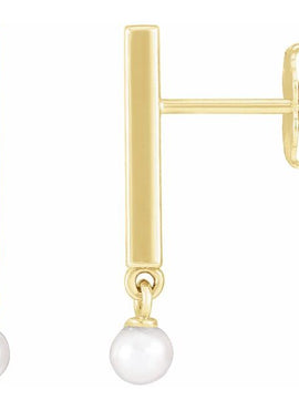 14K White Gold Cultured White Seed Pearl Bar Earrings