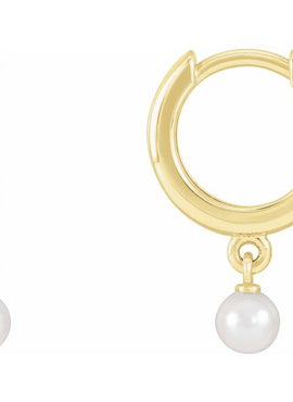 14K Yellow Gold Cultured Seed Pearl Hoop Earrings