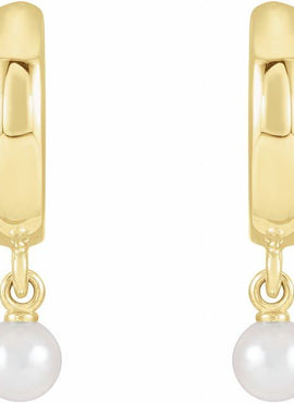 14K Yellow Gold Cultured Seed Pearl Hoop Earrings