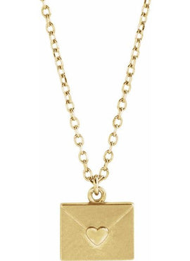 14K Rose Gold Heart Envelope 16-18