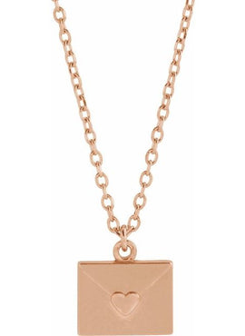14K Rose Gold Heart Envelope 16-18
