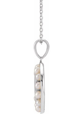 Platinum Cultured White Seed Pearl Engravable Halo-Style Pendant