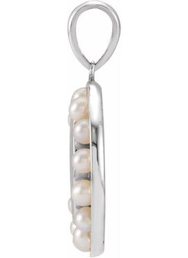 Platinum Cultured White Seed Pearl Engravable Halo-Style Pendant