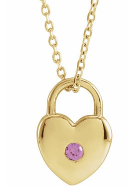 Platinum Natural Pink Sapphire Heart Lock Pendant