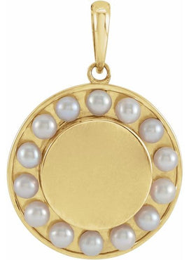 Platinum Cultured White Seed Pearl Engravable Halo-Style Pendant