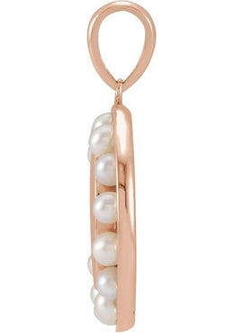 Platinum Cultured White Seed Pearl Engravable Halo-Style Pendant