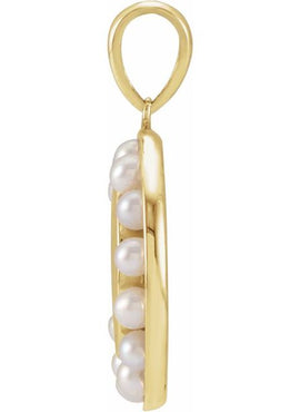 Platinum Cultured White Seed Pearl Engravable Halo-Style Pendant