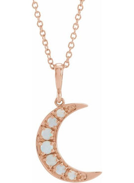 Platinum Natural White Opal Cabochon Crescent Moon Pendant